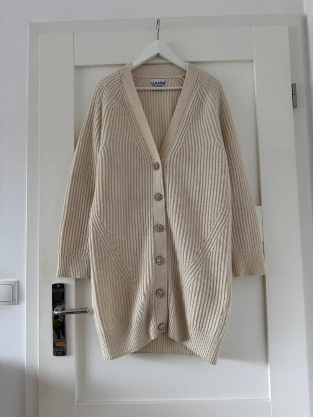 GANNI Ribbed Knit Cardigan Cream Women’s Size S